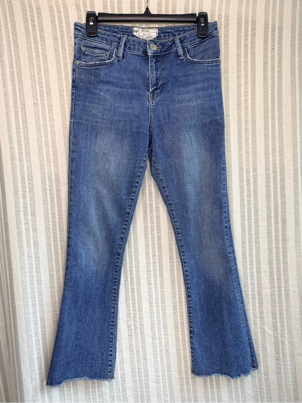 Free People Blue Flare Jeans Raw Hem W28